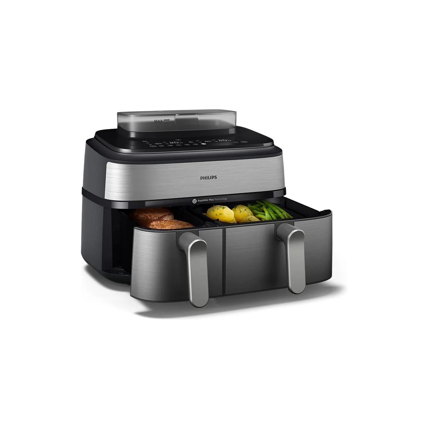 Philips Dual Basket Airfryer | NA555/00 5000 series | Power 2750 W | Capacity 9 L | RapidAir Plus | Silver