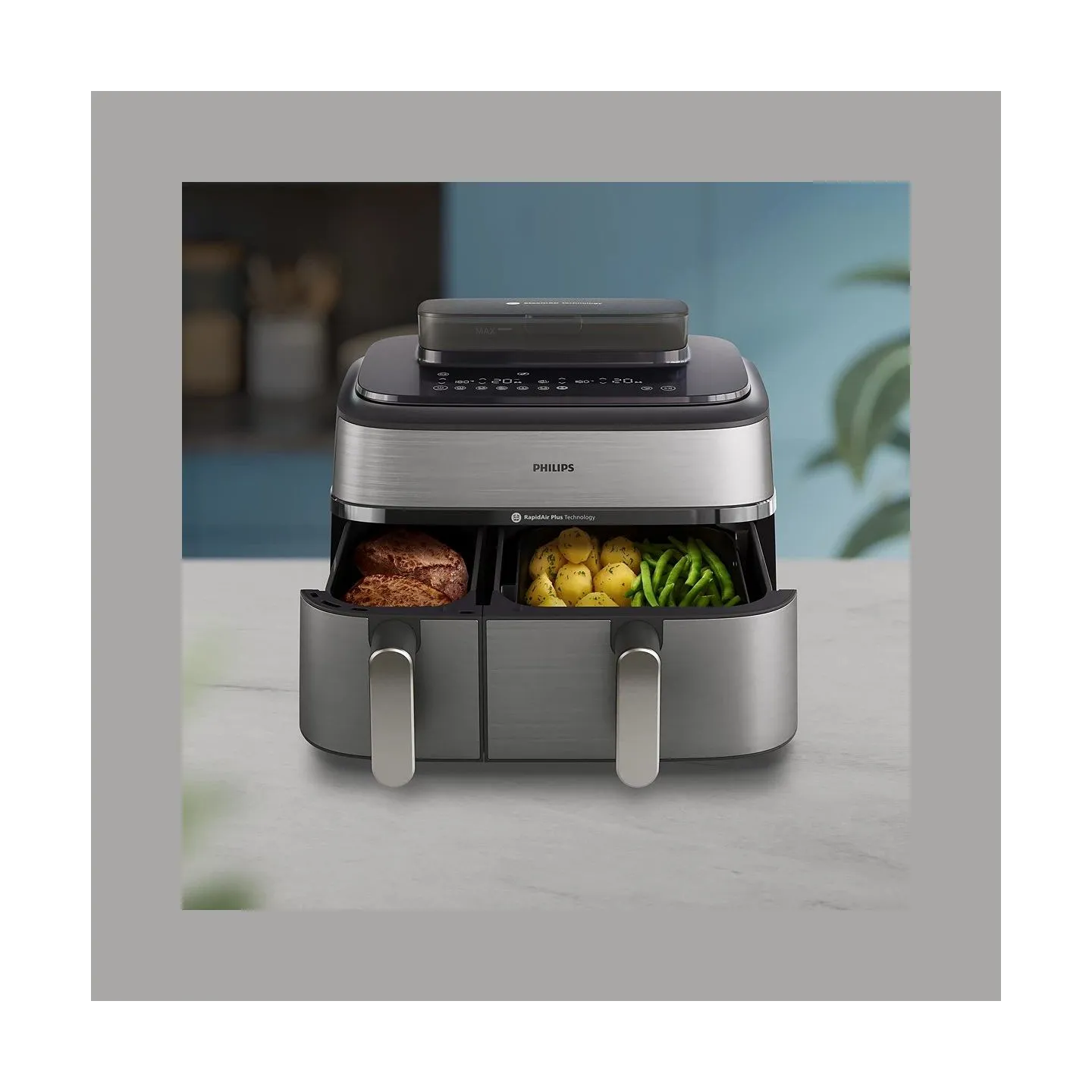 Philips Dual Basket Airfryer | NA555/00 5000 series | Power 2750 W | Capacity 9 L | RapidAir Plus | Silver