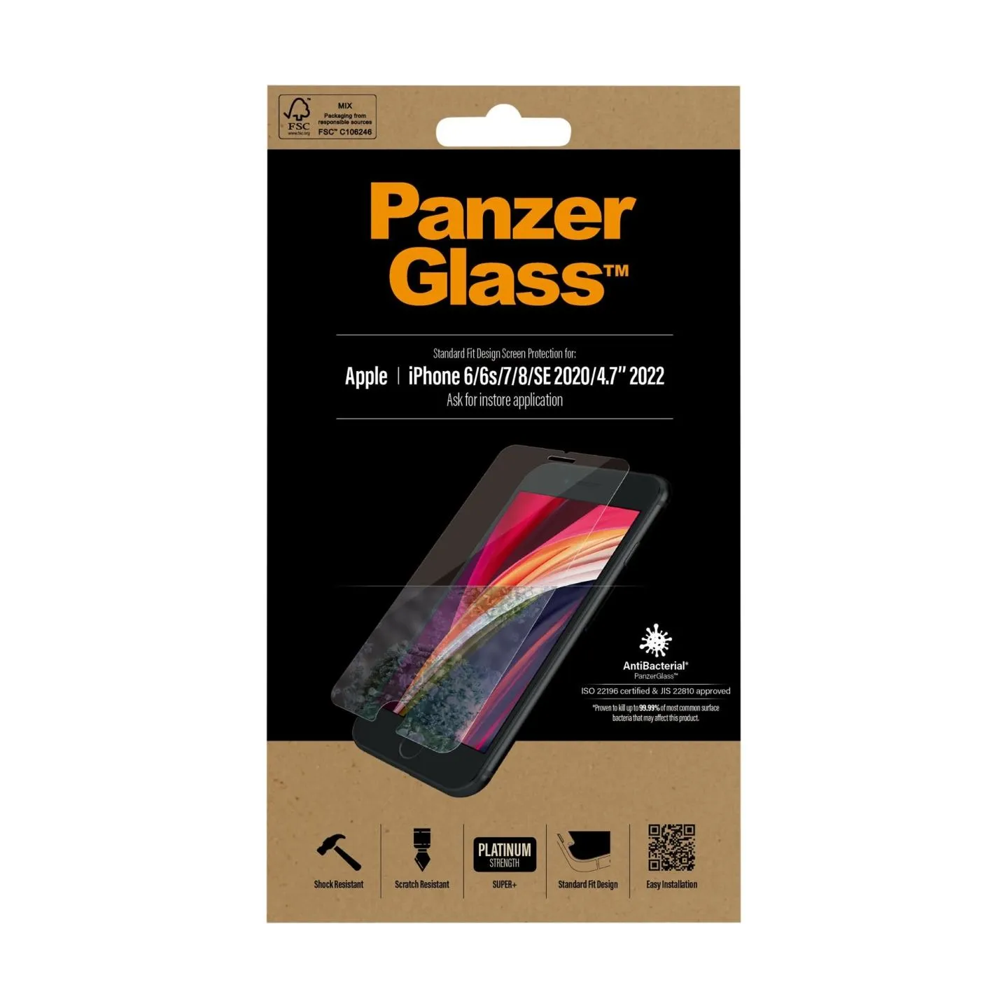 Panzerglass | Screen Protector | Apple | Iphone 6/6s/7/8/SE (2020) | Glass | Crystal Clear | Clear Screen Protector