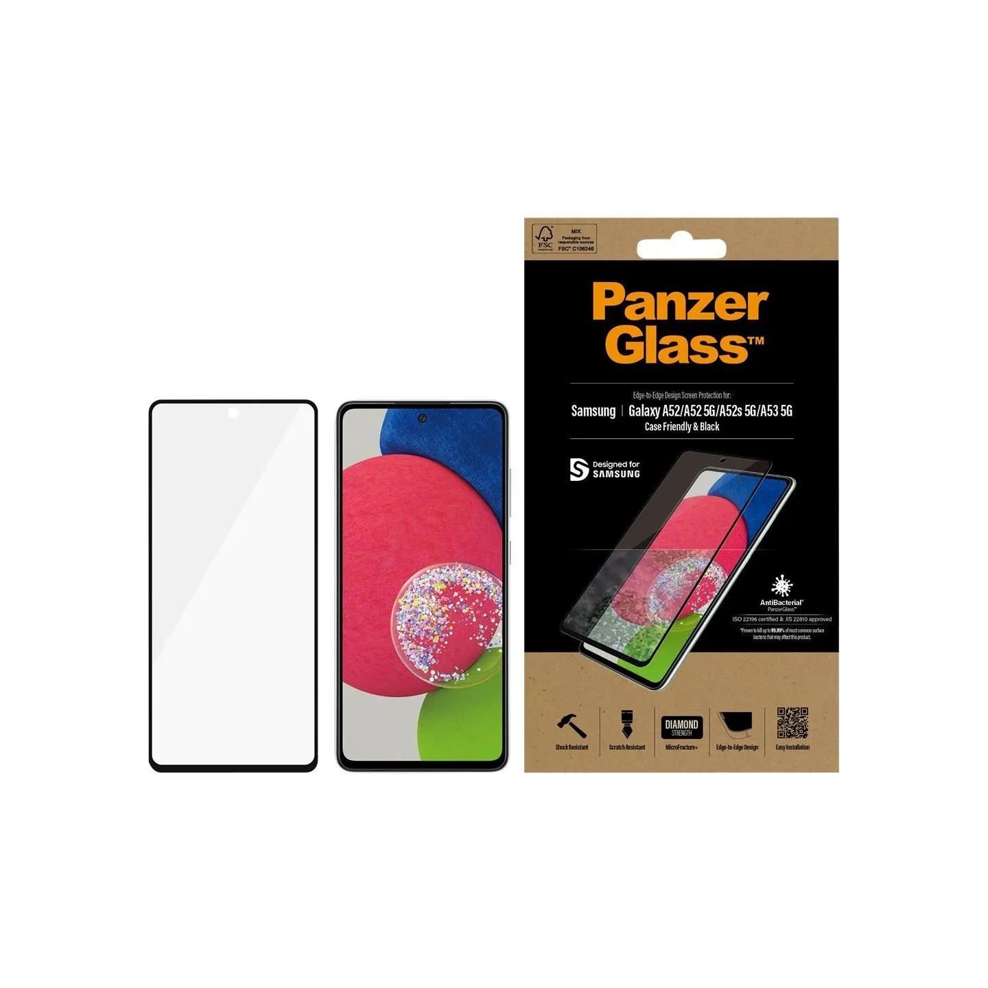 Panzerglass | Samsung | Galaxy A52 | Black/Transparent | Antifingerprint screen protector