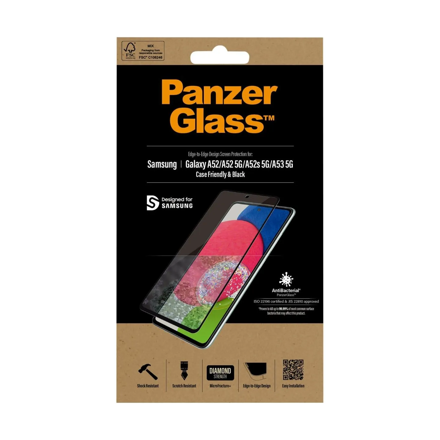 Panzerglass | Samsung | Galaxy A52 | Black/Transparent | Antifingerprint screen protector