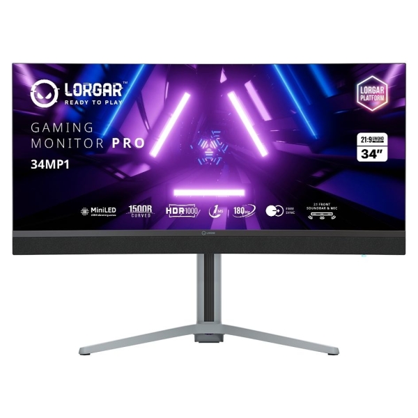 Lorgar 34MP1, UWQHD MiniLED Gaming Monitor Pro, 34'' (3440*1440) VA curved monitor, black/milky grey
