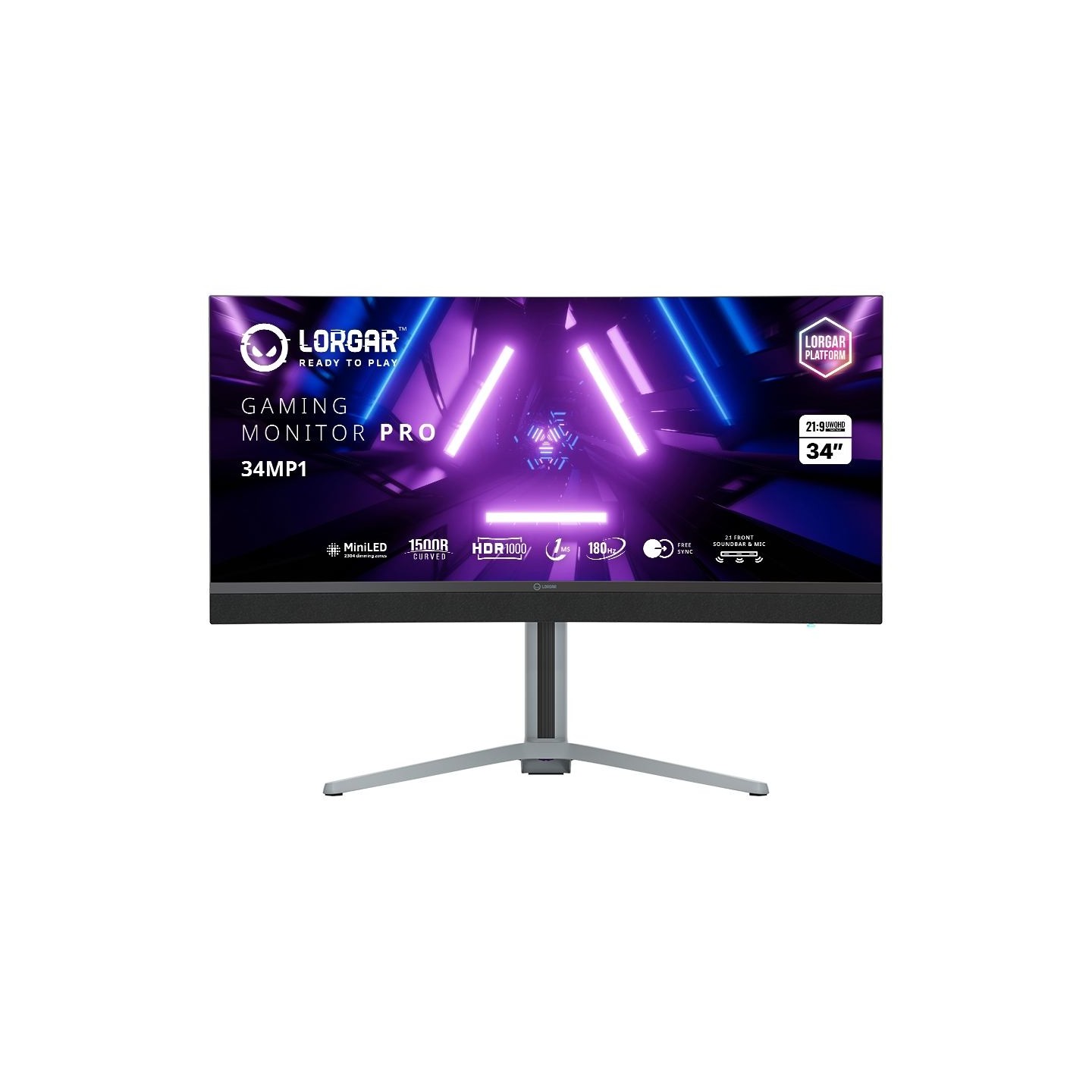 Lorgar 34MP1, UWQHD MiniLED Gaming Monitor Pro, 34'' (3440*1440) VA curved monitor, black/milky grey