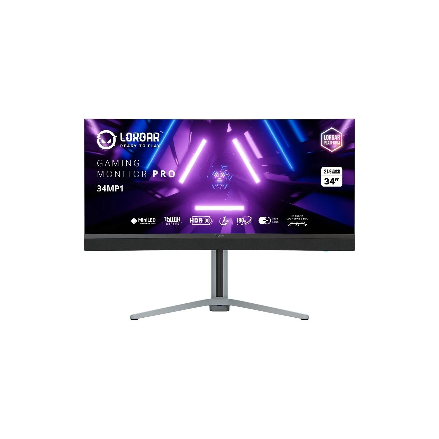 Lorgar 34MP1, UWQHD MiniLED Gaming Monitor Pro, 34'' (3440*1440) VA curved monitor, black/milky grey