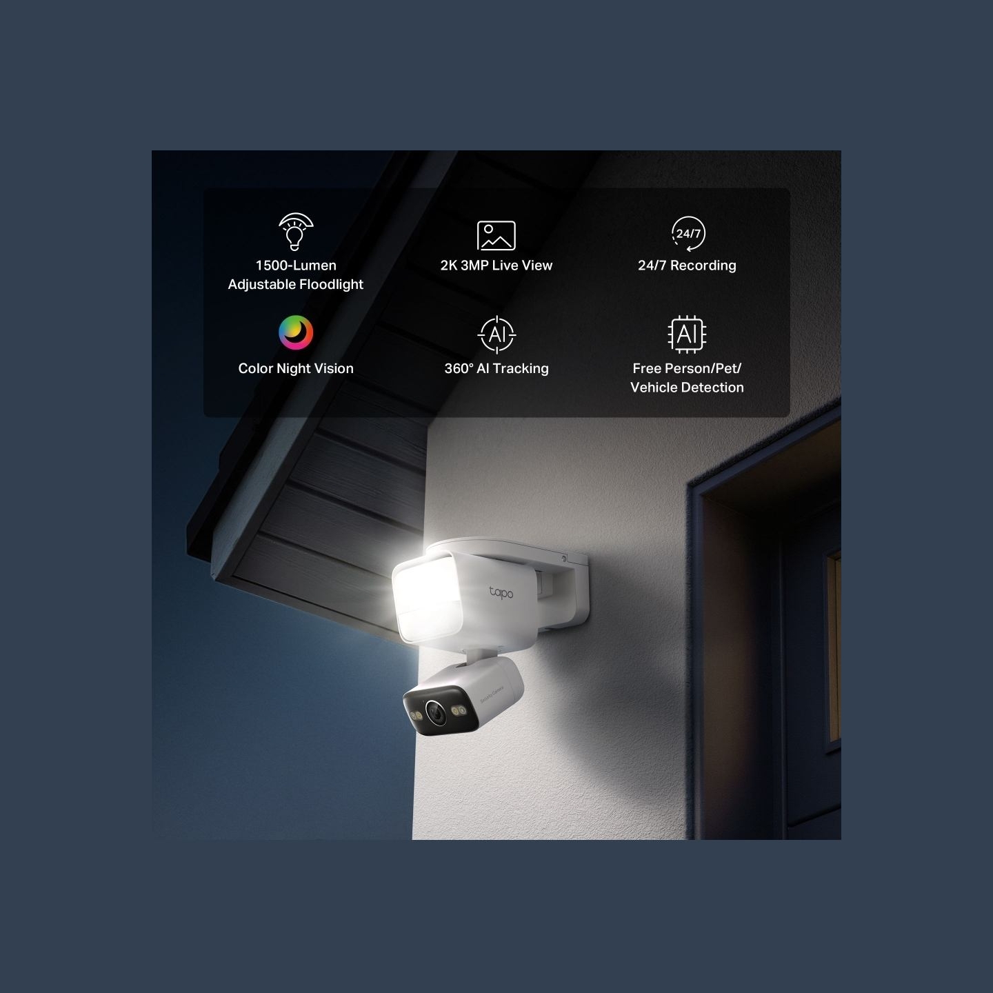Tp-Link Tapo C710 | Pan/Tilt Security Floodlight Camera | 3 MP | F/2.0 | IP65 | H.264 | microSD up to 512 GB