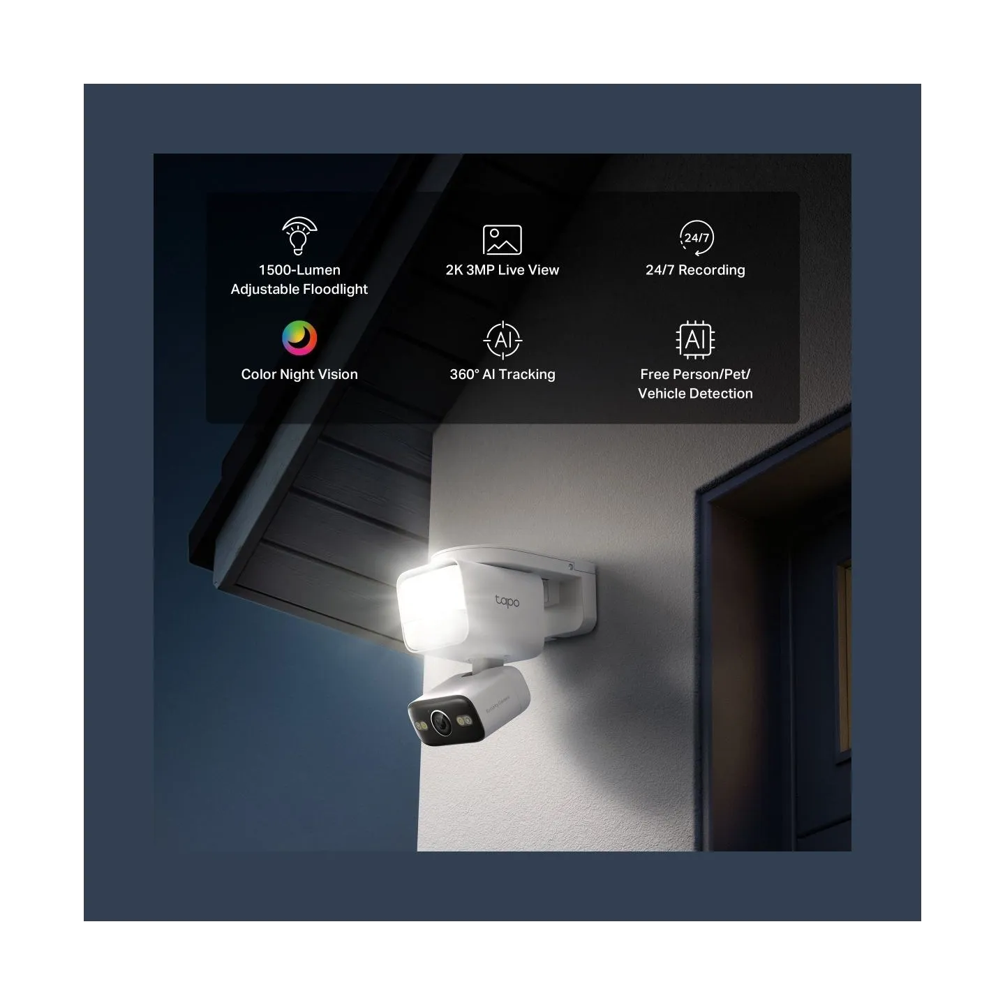 Tp-Link Tapo C710 | Pan/Tilt Security Floodlight Camera | 3 MP | F/2.0 | IP65 | H.264 | microSD up to 512 GB