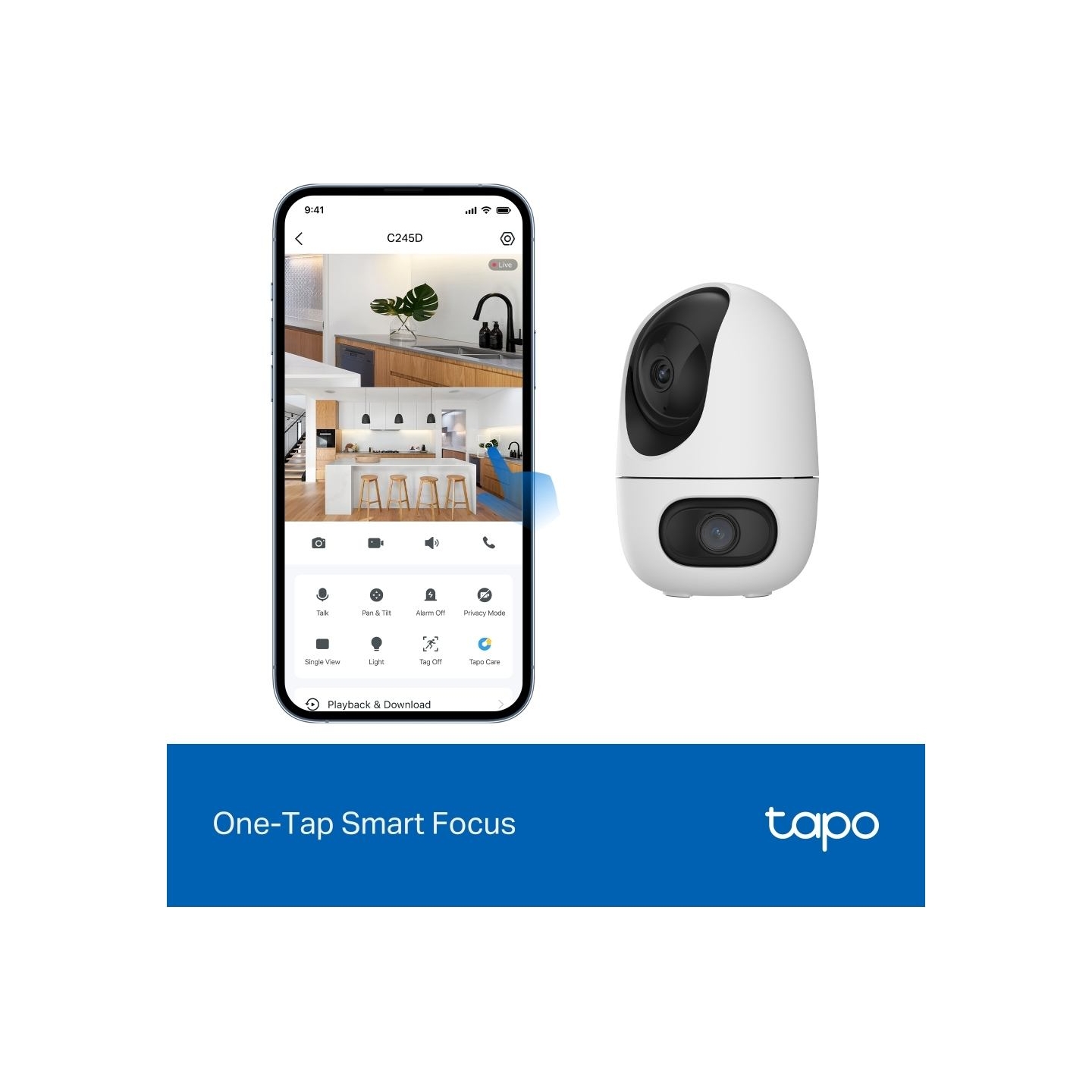 Tp-Link Tapo C245D | Dual Lens Pan/Tilt Security Camera | Dome | 3 MP | 3.1mm/F1.6 | MicroSD Card up to 512 GB