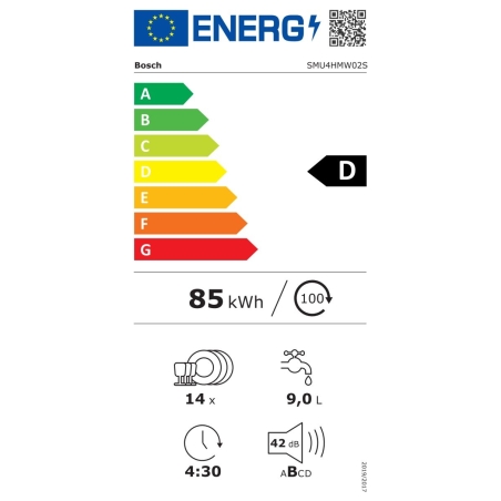 Bosch Dishwasher | SMU4HMW02S | Built-in | Width 60 cm | Number of place settings 14 | Number of programs 6 | Energy efficiency 