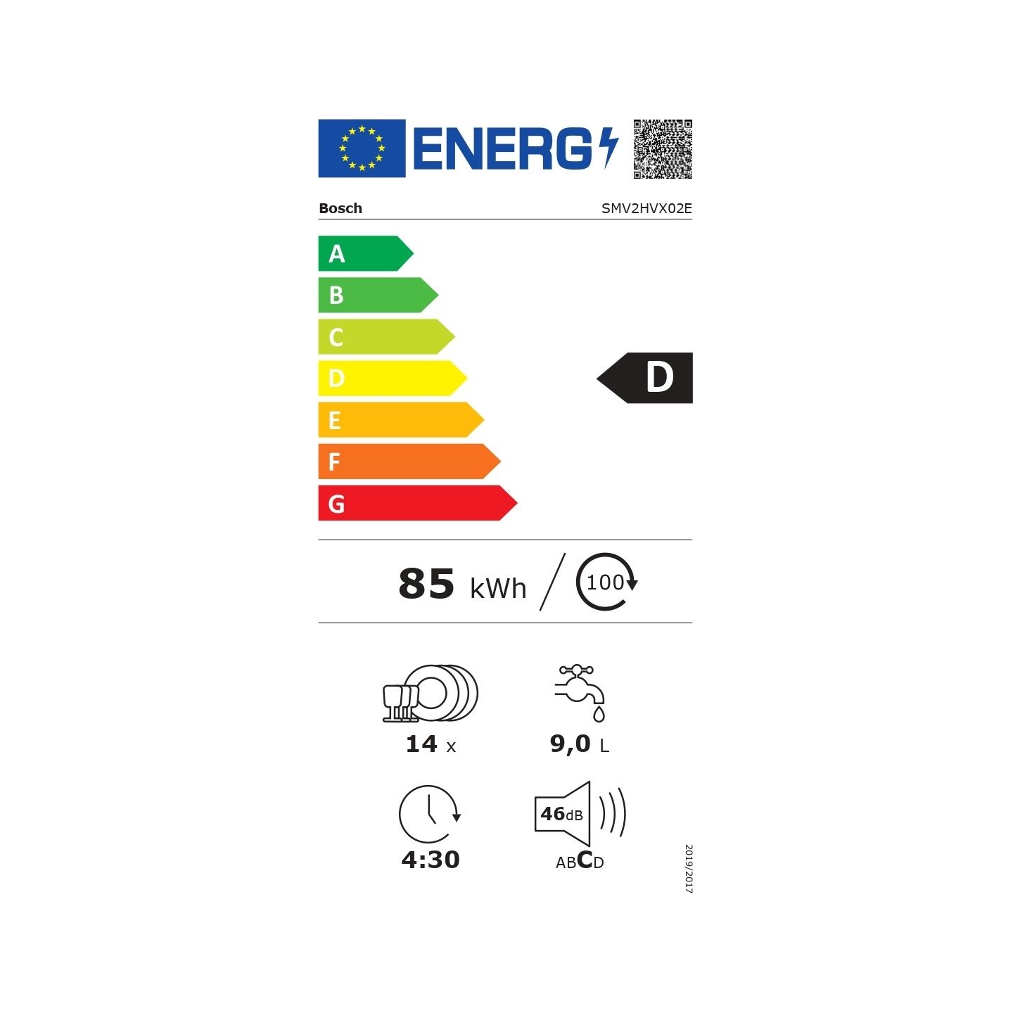 Bosch Dishwasher | SMV2HVX02E | Built-in | Width 59.8 cm | Number of place settings 14 | Number of programs 5 | Energy efficienc
