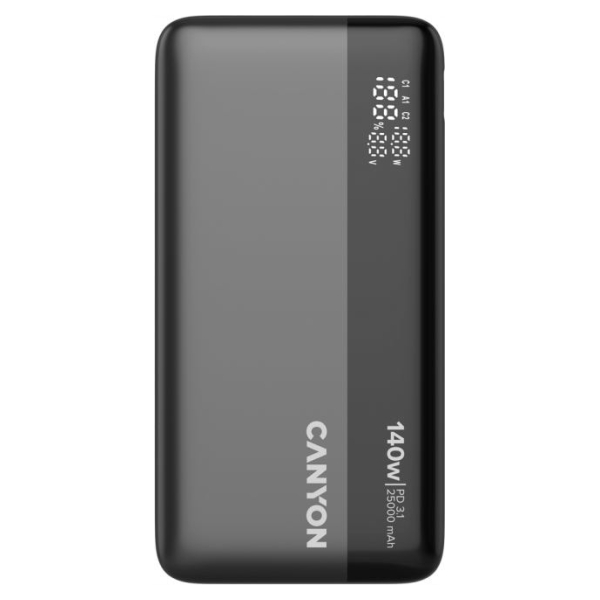 Canyon Power Bank PB-240, 25000mAh PD140W display power bank,Size160.0x82x27 mm Weight 508+-10g, Dark Grey