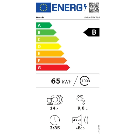 Bosch Dishwasher | SMV4EMX71S | Built-in | Width 60 cm | Number of place settings 14 | Number of programs 6 | Energy efficiency 