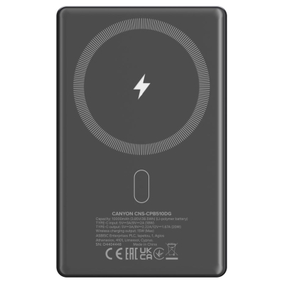 Canyon power bank OnPower 510 slim Magnetic 10000 mAh PD20W Dark Grey