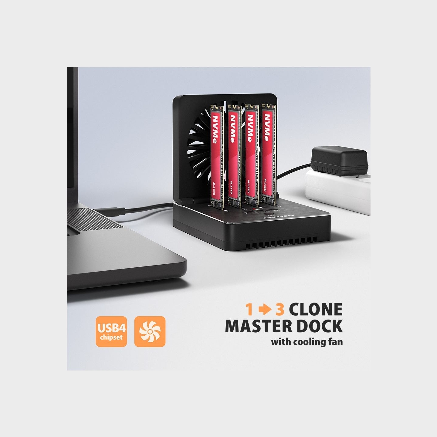 Axagon ADSA-M2C44 USB4 docking station for 4x M.2 NVMe SSDs with disk cloning function without a PC
