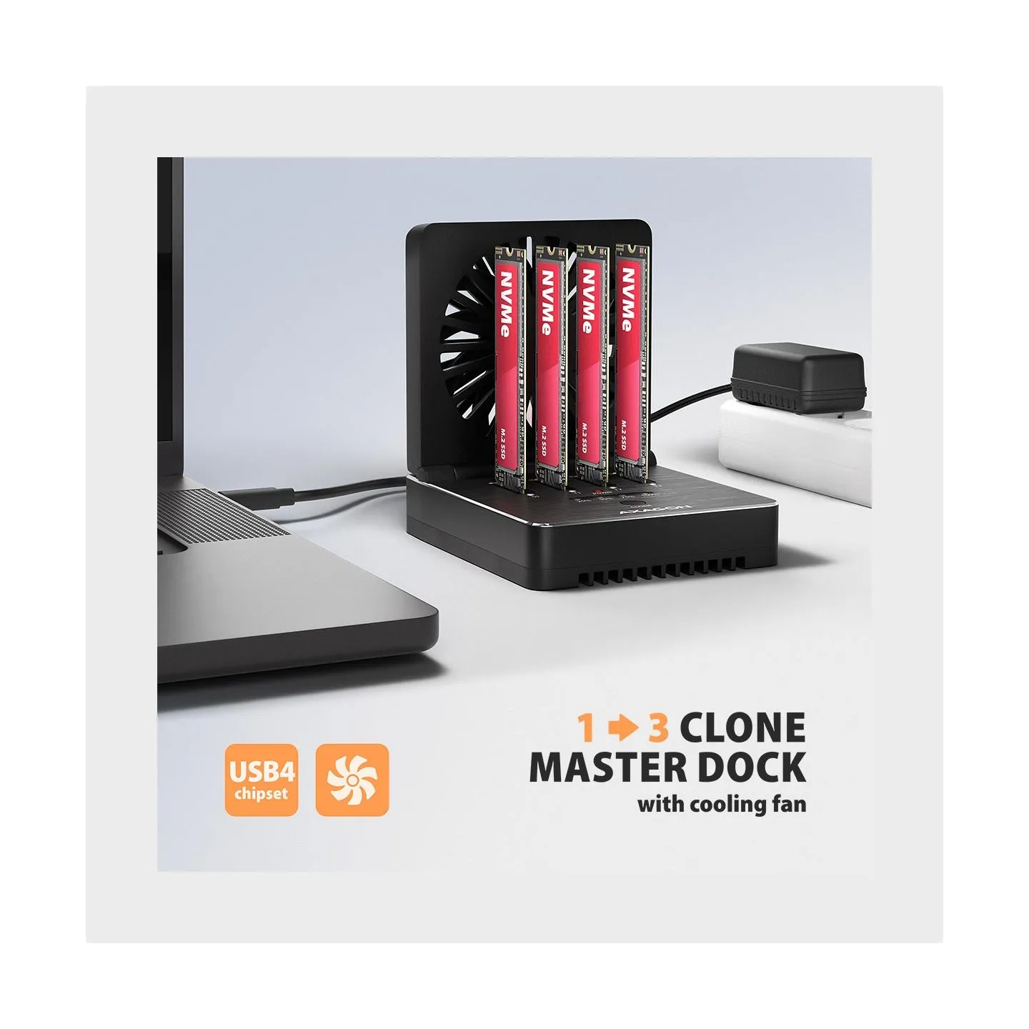 Axagon ADSA-M2C44 USB4 docking station for 4x M.2 NVMe SSDs with disk cloning function without a PC