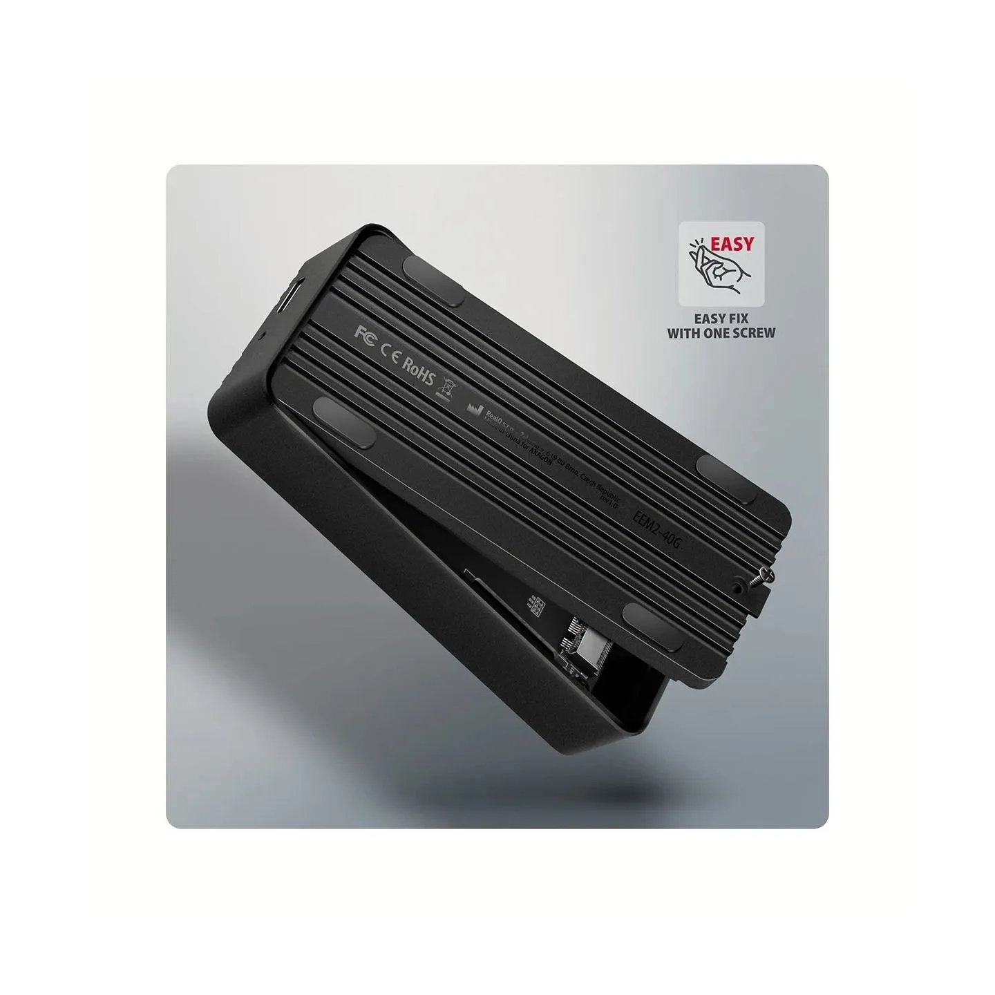 Axagon External aluminum enclosure EEM2-40G USB4 Gen 3x2 M.2 NVMe SSD 40Gbps, passive cooling, USB-C cable, silicone sleeve