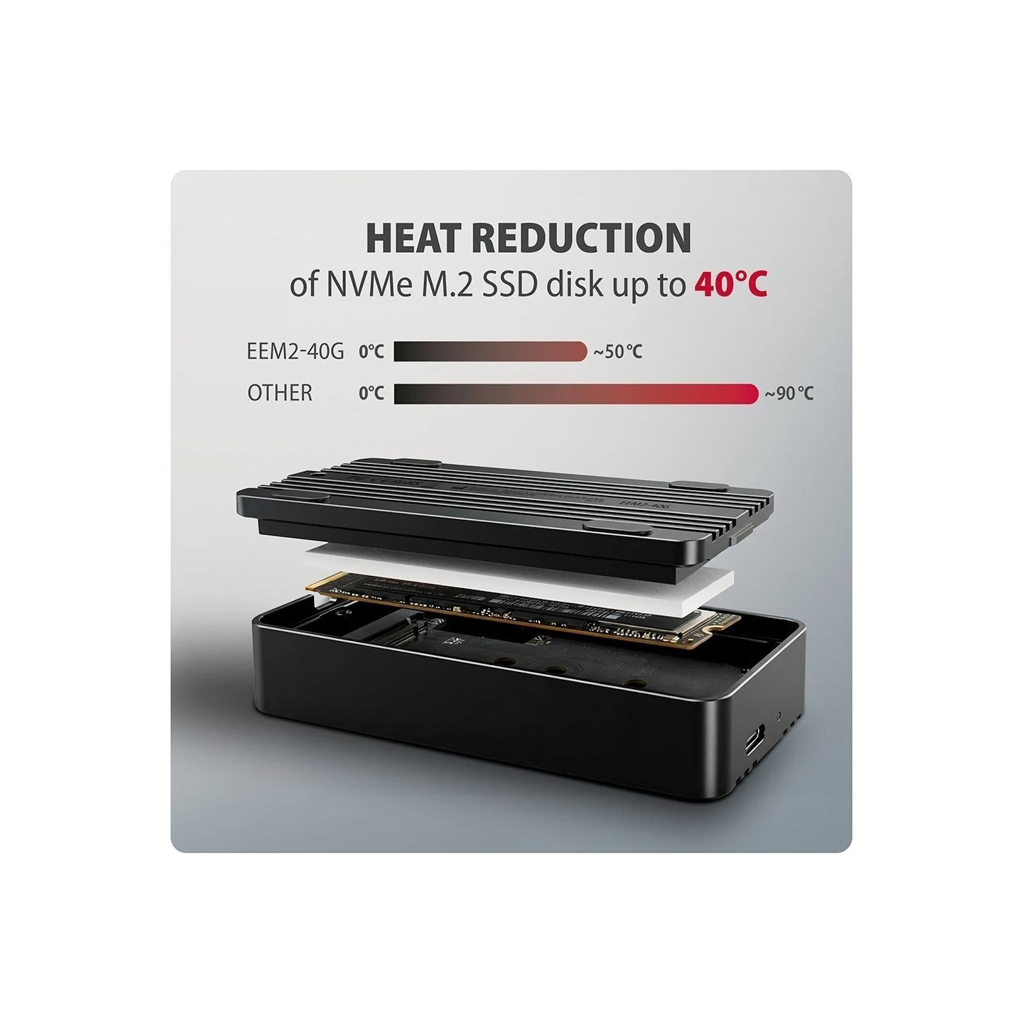 Axagon External aluminum enclosure EEM2-40G USB4 Gen 3x2 M.2 NVMe SSD 40Gbps, passive cooling, USB-C cable, silicone sleeve