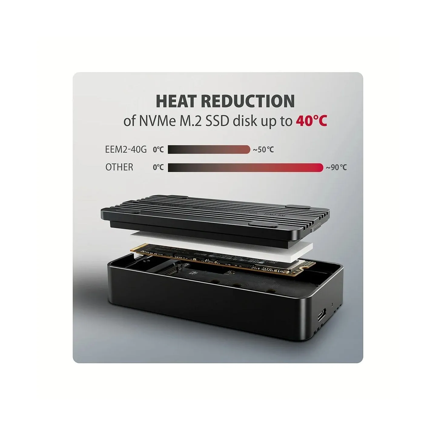 Axagon External aluminum enclosure EEM2-40G USB4 Gen 3x2 M.2 NVMe SSD 40Gbps, passive cooling, USB-C cable, silicone sleeve