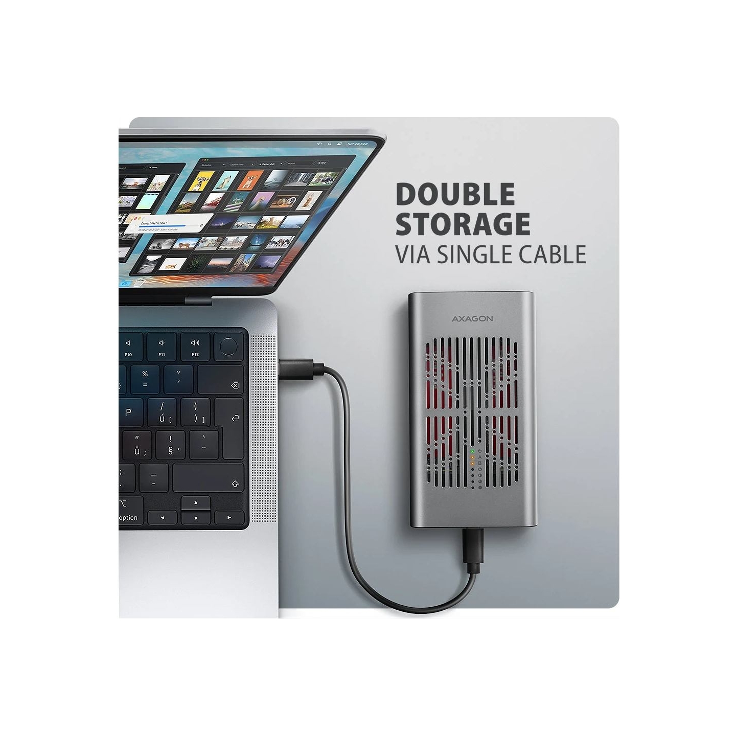 Axagon EEM2-20GD USB-C 20Gbps Dual M.2 NVMe SSD CLONE MASTER Enclosure. External USB-C 20Gbps metal box for two M.2 NVMe SSD dis