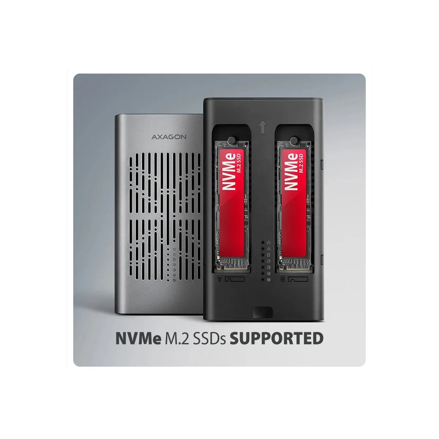 Axagon EEM2-20GD USB-C 20Gbps Dual M.2 NVMe SSD CLONE MASTER Enclosure. External USB-C 20Gbps metal box for two M.2 NVMe SSD dis