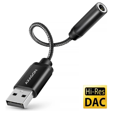 Axagon ADA-HA USB-A Hi-Res DAC audio adapter. External USB-A sound card to 3,5 mm jack, 384 kHz 32 bit DAC, stereo