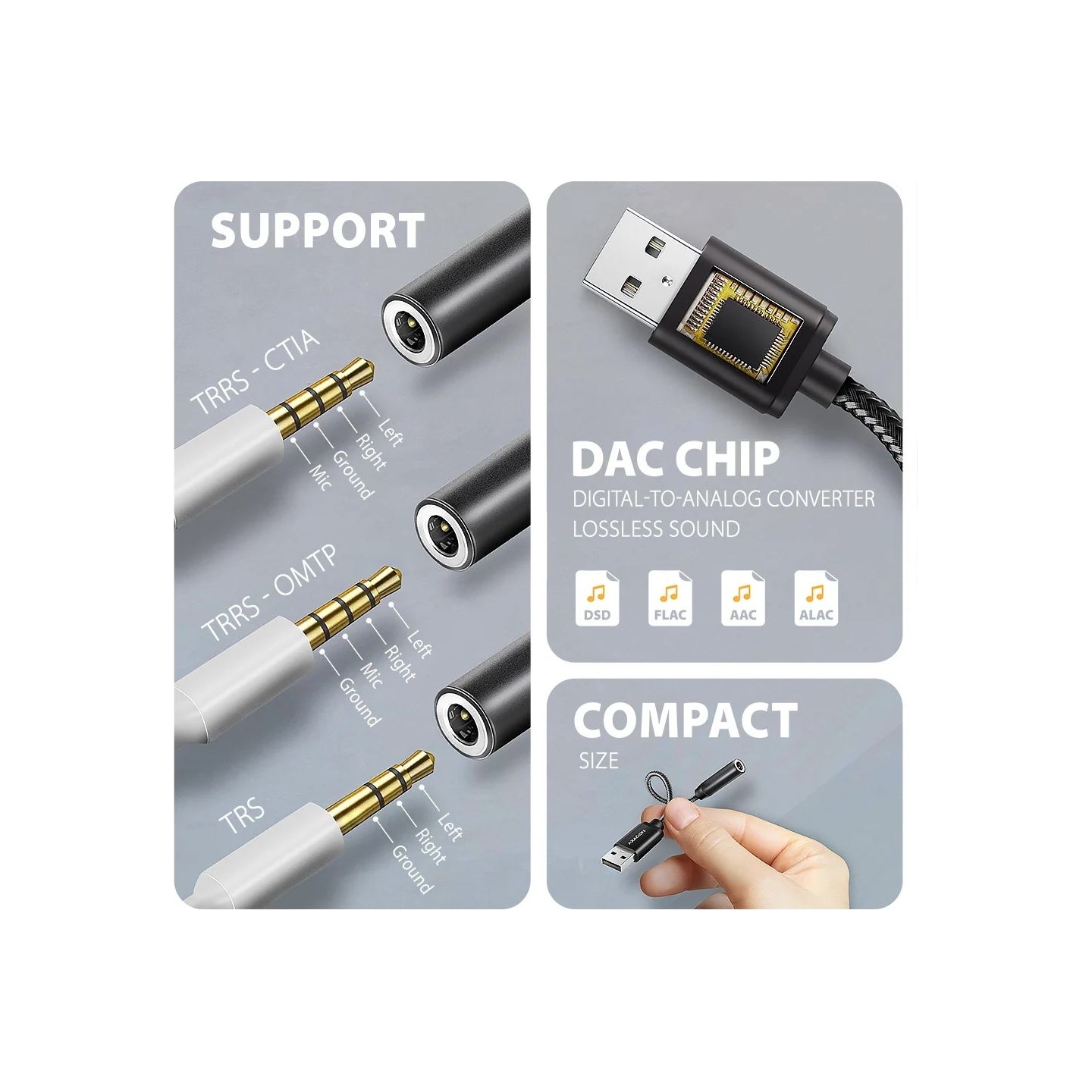 Axagon ADA-HA USB-A Hi-Res DAC audio adapter. External USB-A sound card to 3,5 mm jack, 384 kHz 32 bit DAC, stereo