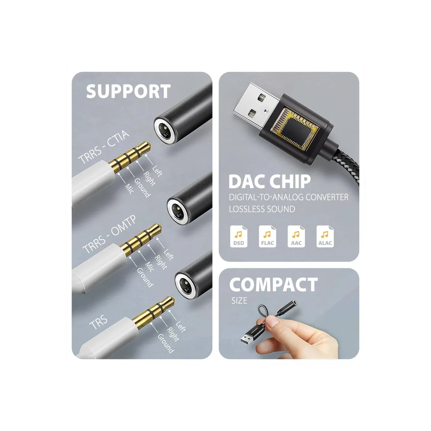 Axagon ADA-HA USB-A Hi-Res DAC audio adapter. External USB-A sound card to 3,5 mm jack, 384 kHz 32 bit DAC, stereo
