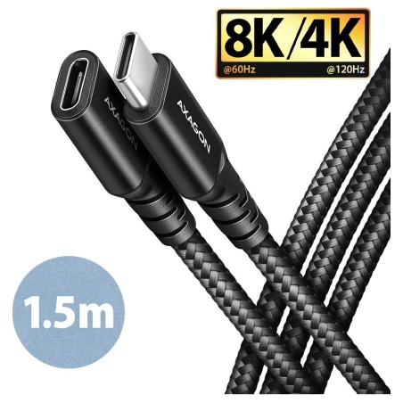 Axagon Extension USB 20Gbps cable length 1.5 m. PD 240W, 5A, 8K HD video. Black braided.