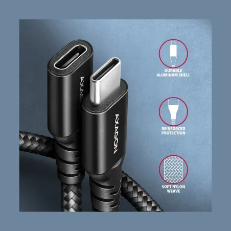 Axagon Extension USB 20Gbps cable length 1.5 m. PD 240W, 5A, 8K HD video. Black braided.