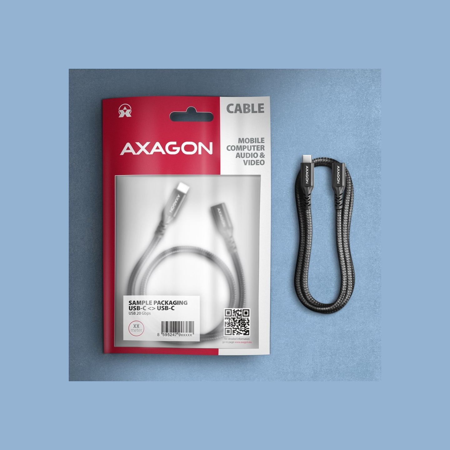 Axagon Extension USB 20Gbps cable length 1.5 m. PD 240W, 5A, 8K HD video. Black braided.