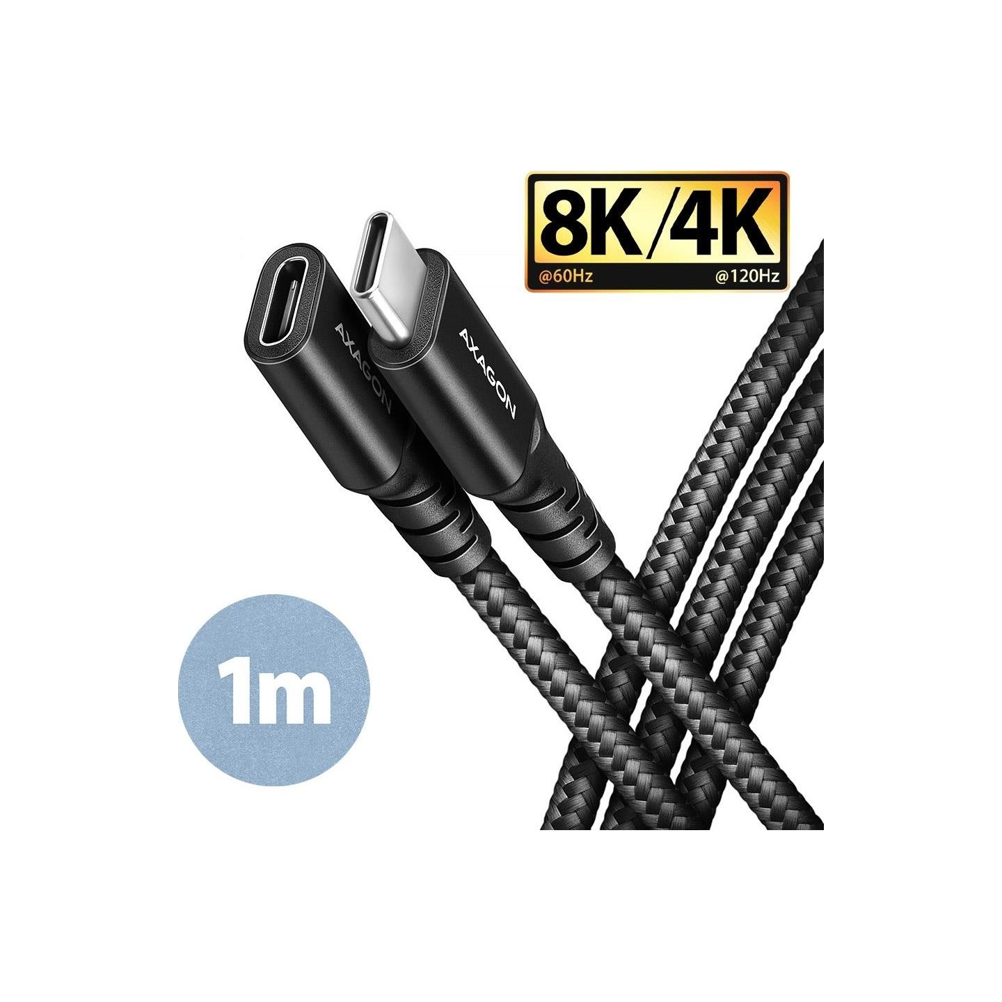 Axagon Extension USB 20Gbps cable length 1 m. PD 240W, 5A, 8K HD video. Black braided.