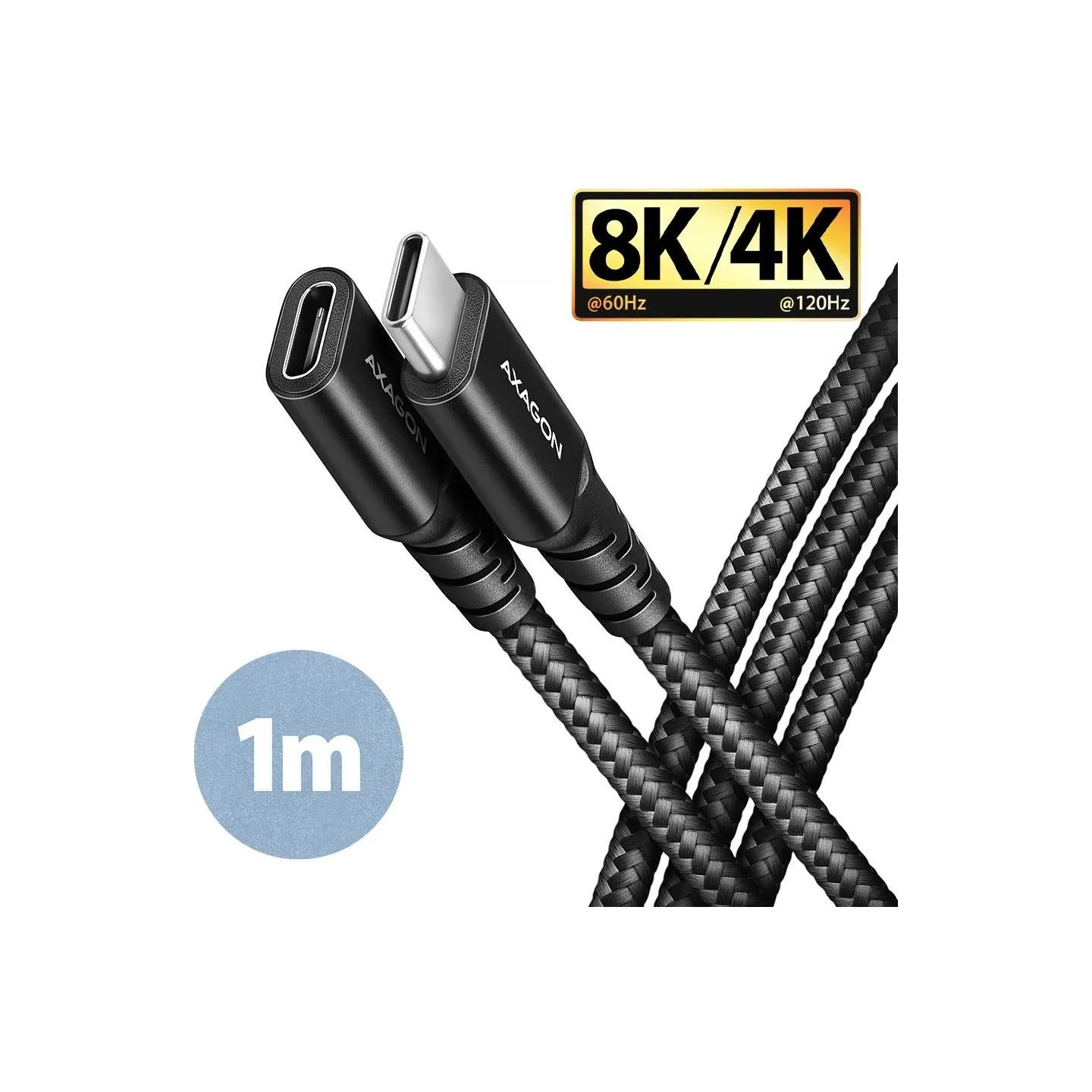 Axagon Extension USB 20Gbps cable length 1 m. PD 240W, 5A, 8K HD video. Black braided.