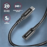 Axagon Extension USB 20Gbps cable length 1 m. PD 240W, 5A, 8K HD video. Black braided.