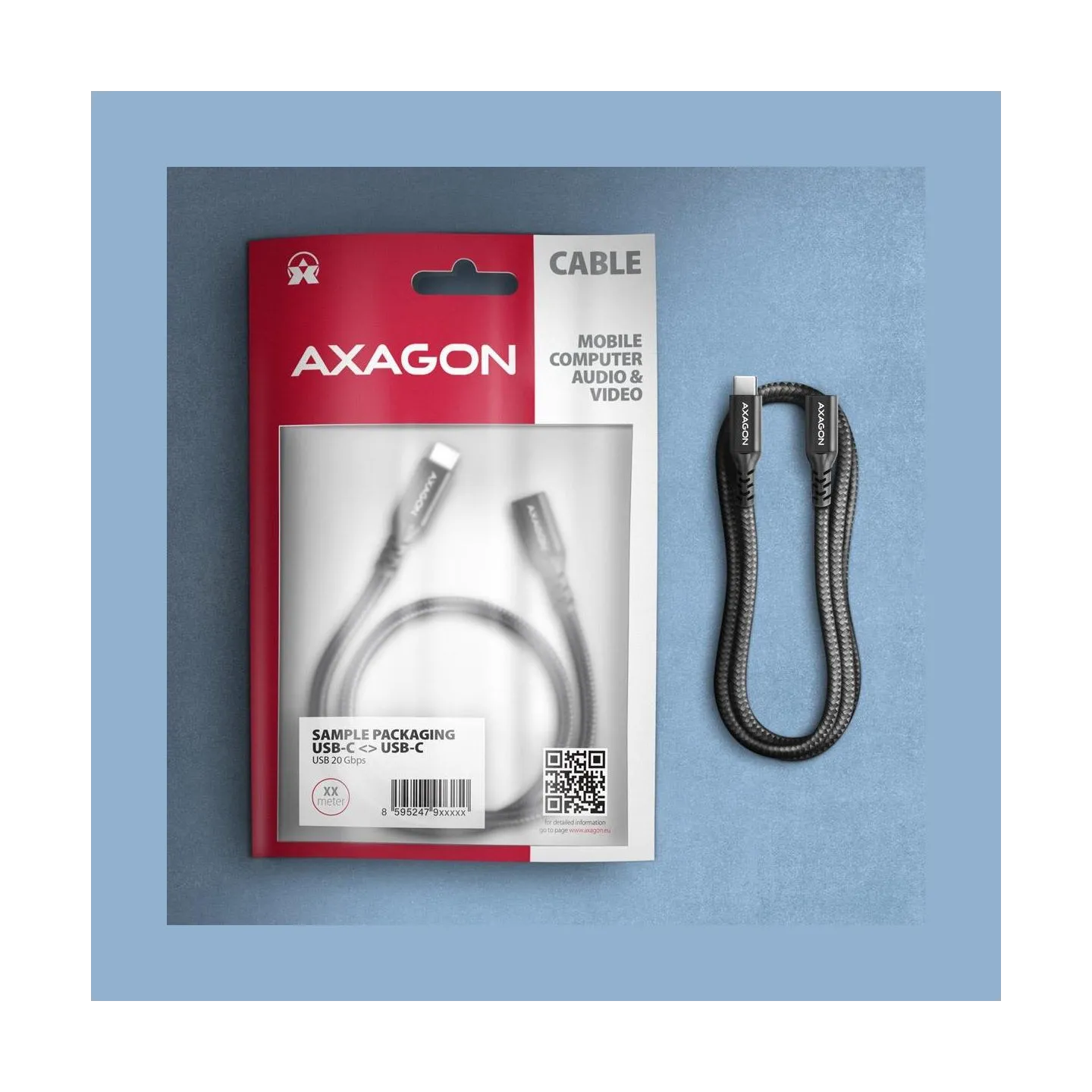 Axagon Extension USB 20Gbps cable length 1 m. PD 240W, 5A, 8K HD video. Black braided.