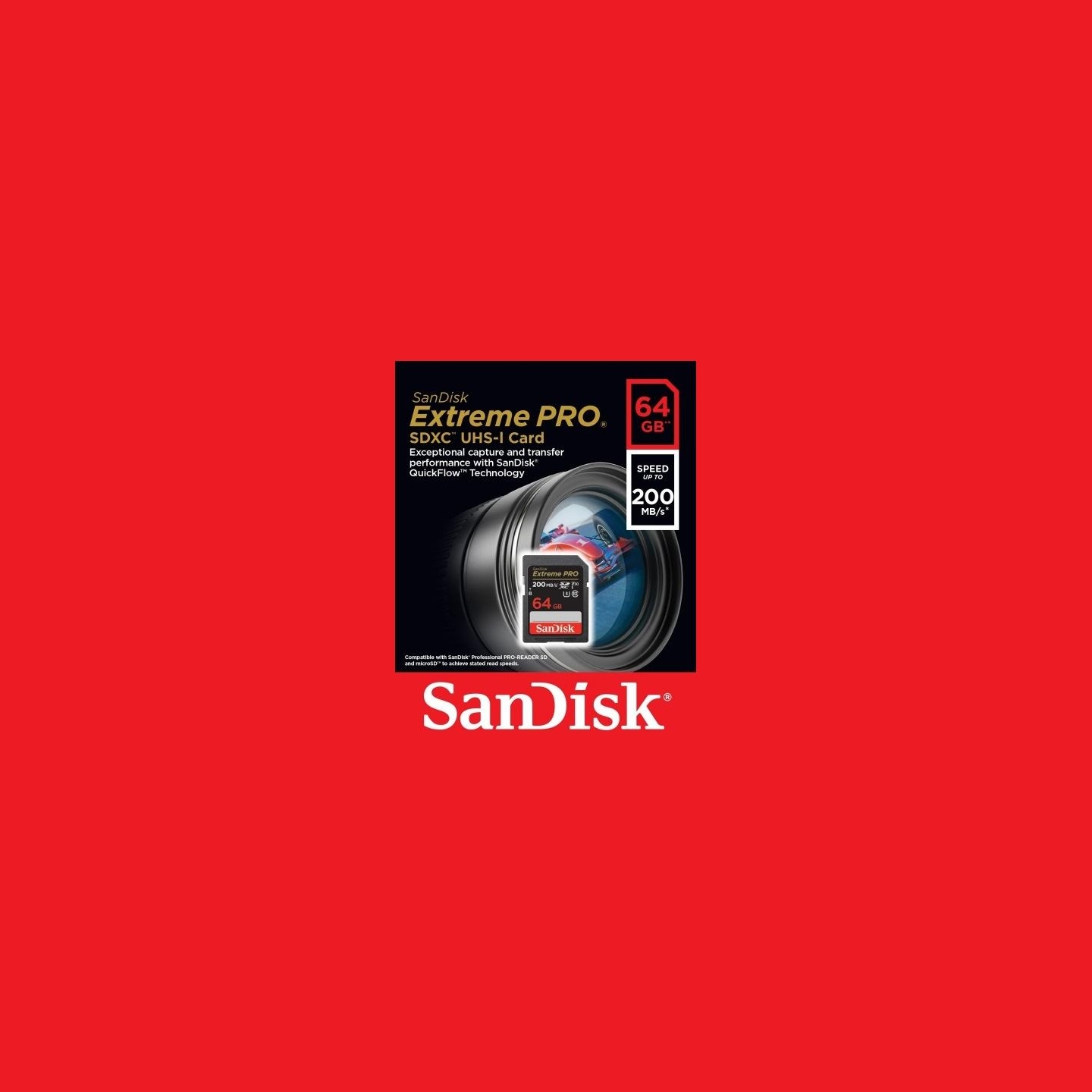 Sandisk Extreme PRO 64GB SDXC Memory Card + 2 years RescuePRO Deluxe up to 200MB/s & 90MB/s Read/Write speeds, UHS-I, Class 10, 