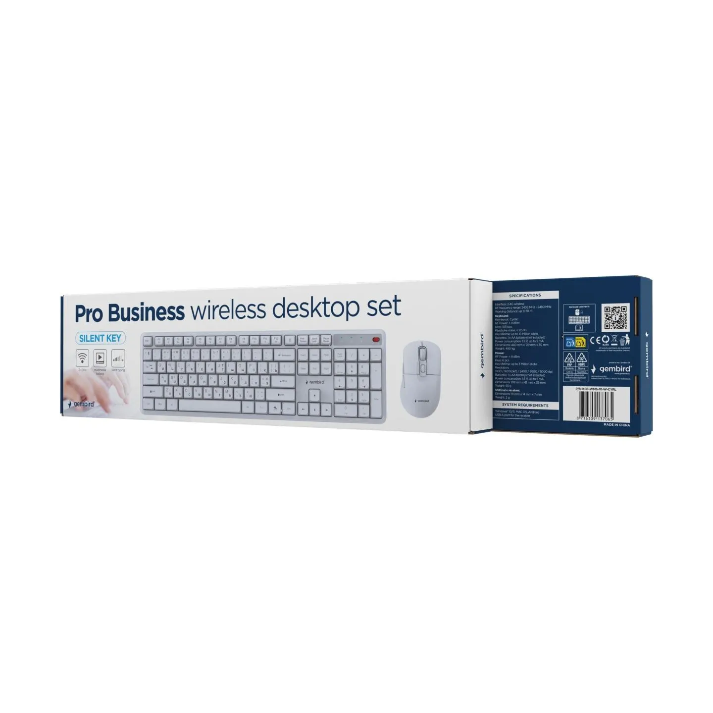 Gembird KEYBOARD +MOUSE WRL CYRILLIC/WHT KBS-WMS-01-W-CYRL GEMBIRD