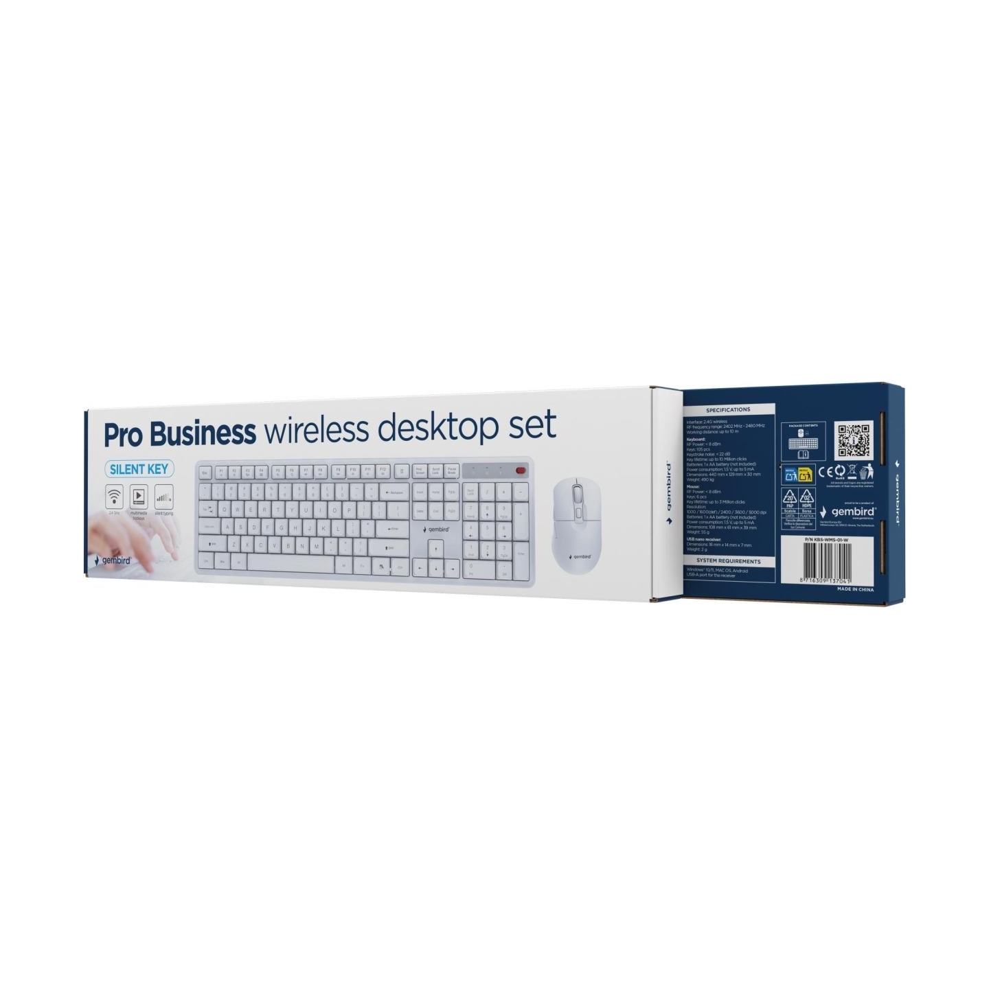 Gembird KEYBOARD +MOUSE WRL ENG/WHITE KBS-WMS-01-W GEMBIRD