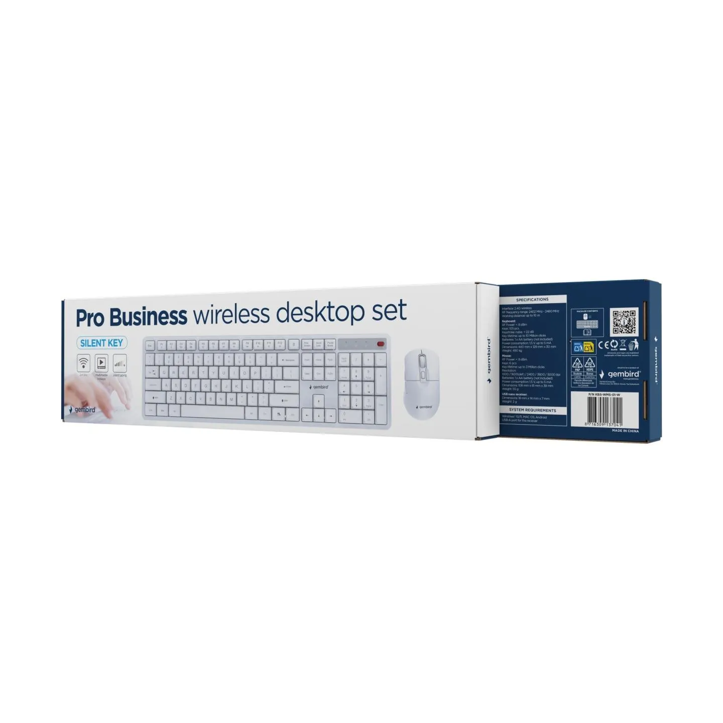 Gembird KEYBOARD +MOUSE WRL ENG/WHITE KBS-WMS-01-W GEMBIRD