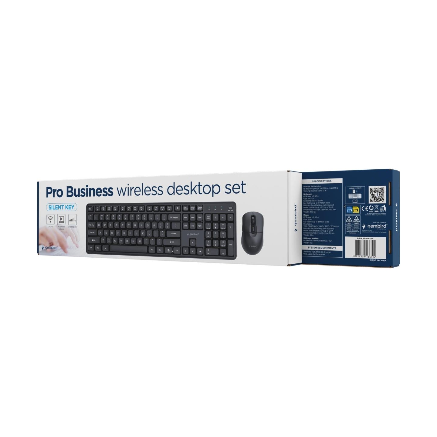 Gembird KEYBOARD +MOUSE WRL ENG/BLACK KBS-WMS-01 GEMBIRD