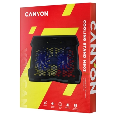 Canyon NS03, Cooling stand dual-fan with 2x2.0 USB hub, support up to 10”-15.6” laptop, ABS plastic and iron, Fans dimension:125