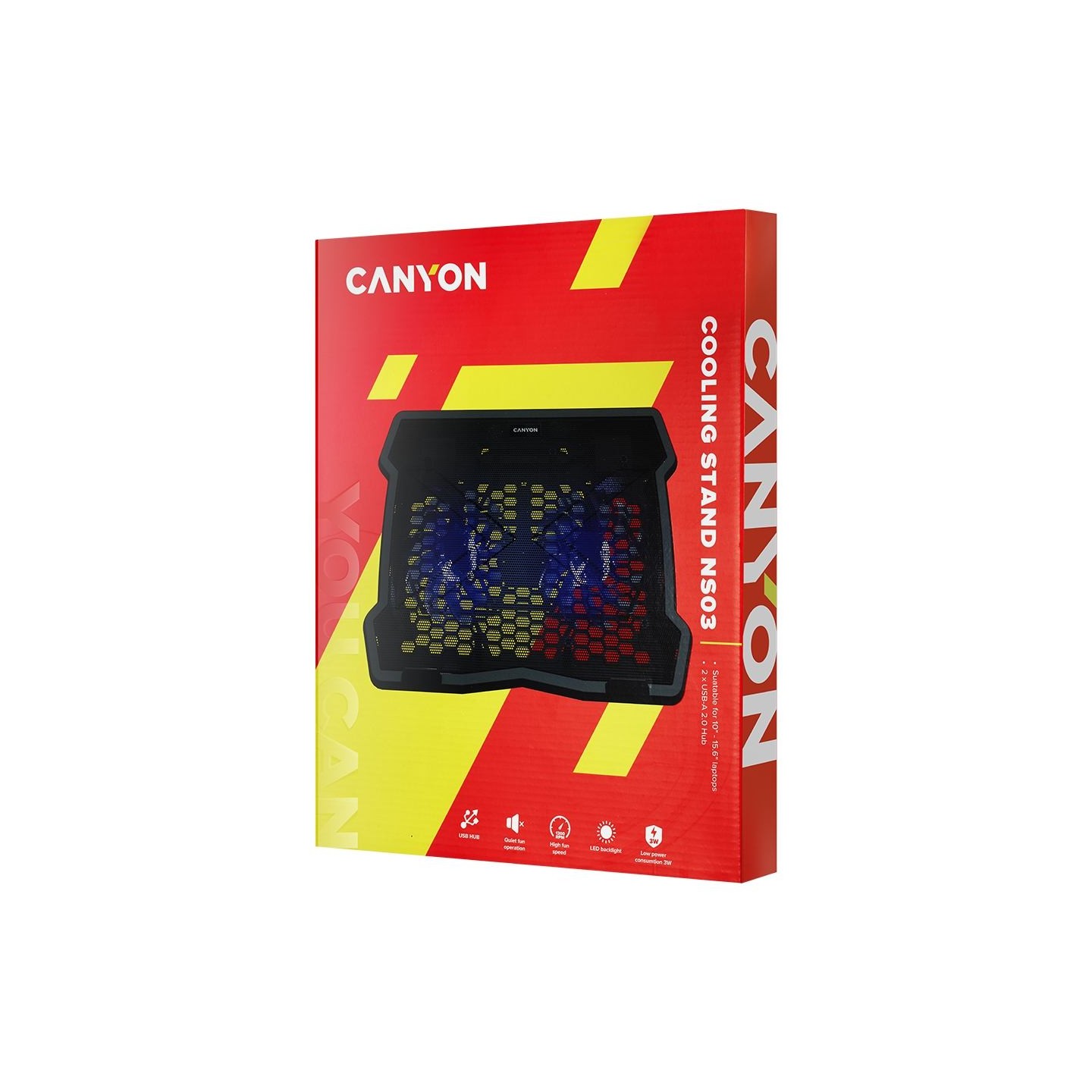 Canyon NS03, Cooling stand dual-fan with 2x2.0 USB hub, support up to 10”-15.6” laptop, ABS plastic and iron, Fans dimension:125